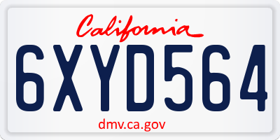 CA license plate 6XYD564