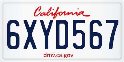 CA license plate 6XYD567