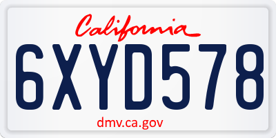 CA license plate 6XYD578