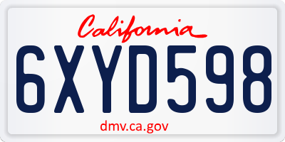 CA license plate 6XYD598