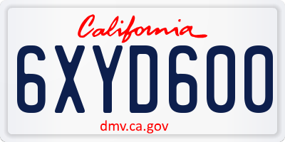 CA license plate 6XYD600