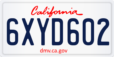 CA license plate 6XYD602
