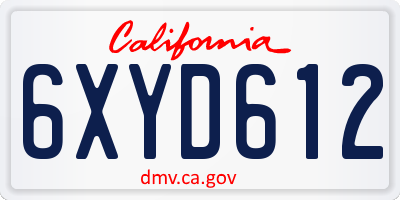 CA license plate 6XYD612
