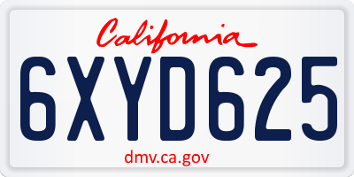CA license plate 6XYD625