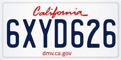 CA license plate 6XYD626