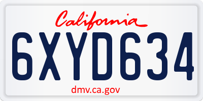 CA license plate 6XYD634