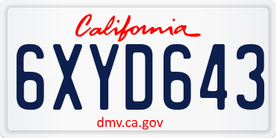 CA license plate 6XYD643