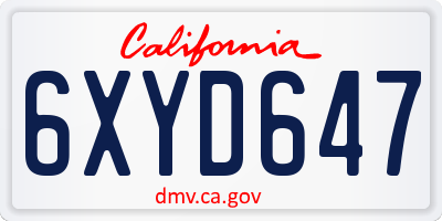 CA license plate 6XYD647