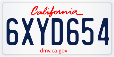 CA license plate 6XYD654