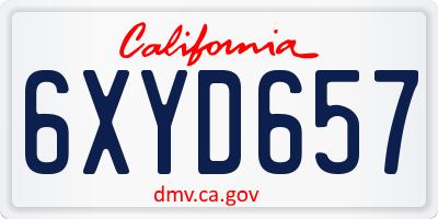 CA license plate 6XYD657
