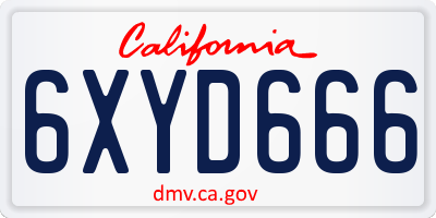 CA license plate 6XYD666
