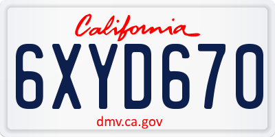 CA license plate 6XYD670