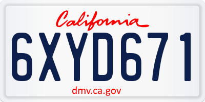 CA license plate 6XYD671