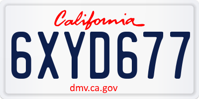 CA license plate 6XYD677