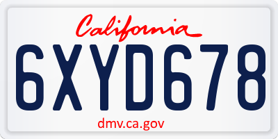 CA license plate 6XYD678