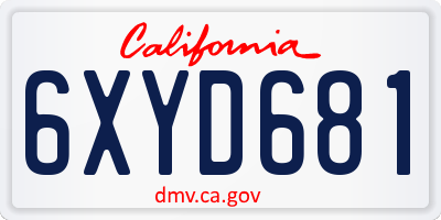 CA license plate 6XYD681