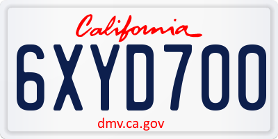 CA license plate 6XYD700