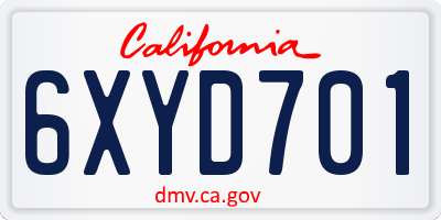 CA license plate 6XYD701