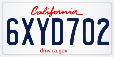 CA license plate 6XYD702