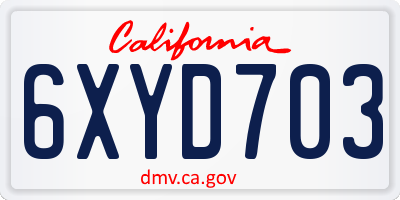 CA license plate 6XYD703
