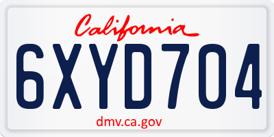 CA license plate 6XYD704