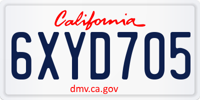 CA license plate 6XYD705