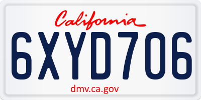 CA license plate 6XYD706