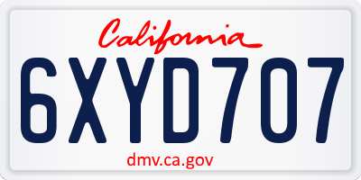 CA license plate 6XYD707