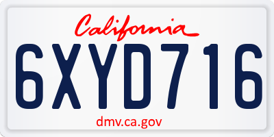 CA license plate 6XYD716