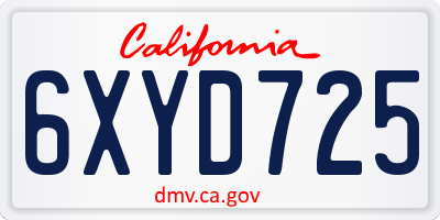 CA license plate 6XYD725