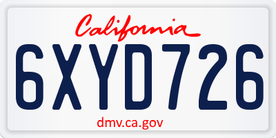 CA license plate 6XYD726