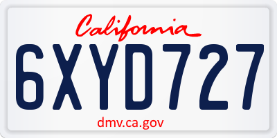 CA license plate 6XYD727