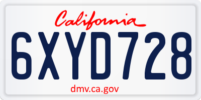CA license plate 6XYD728