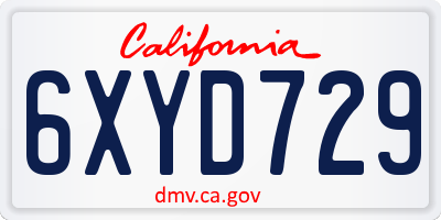CA license plate 6XYD729