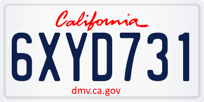 CA license plate 6XYD731