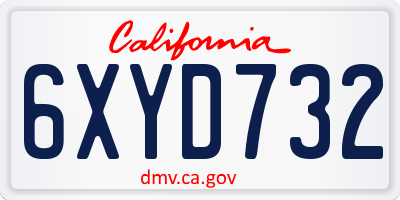 CA license plate 6XYD732
