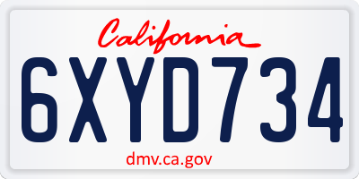 CA license plate 6XYD734