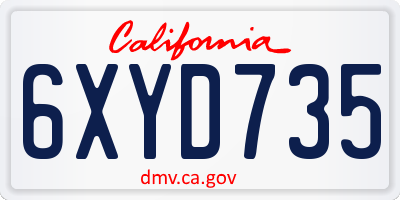 CA license plate 6XYD735
