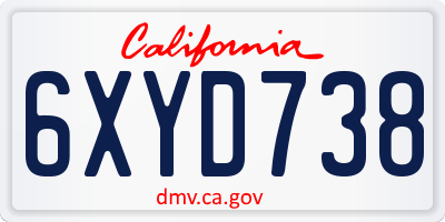 CA license plate 6XYD738