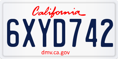 CA license plate 6XYD742