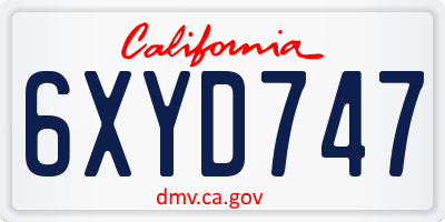 CA license plate 6XYD747