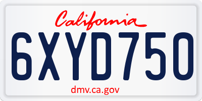 CA license plate 6XYD750