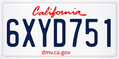 CA license plate 6XYD751