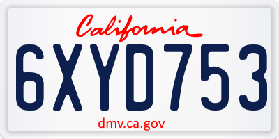 CA license plate 6XYD753
