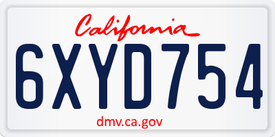 CA license plate 6XYD754
