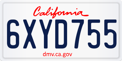 CA license plate 6XYD755