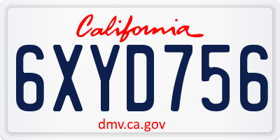 CA license plate 6XYD756