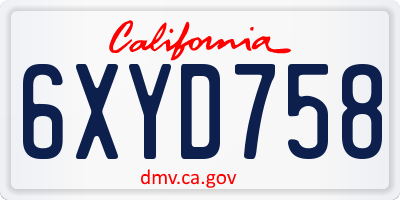 CA license plate 6XYD758