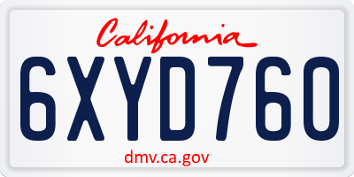 CA license plate 6XYD760