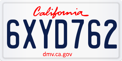 CA license plate 6XYD762